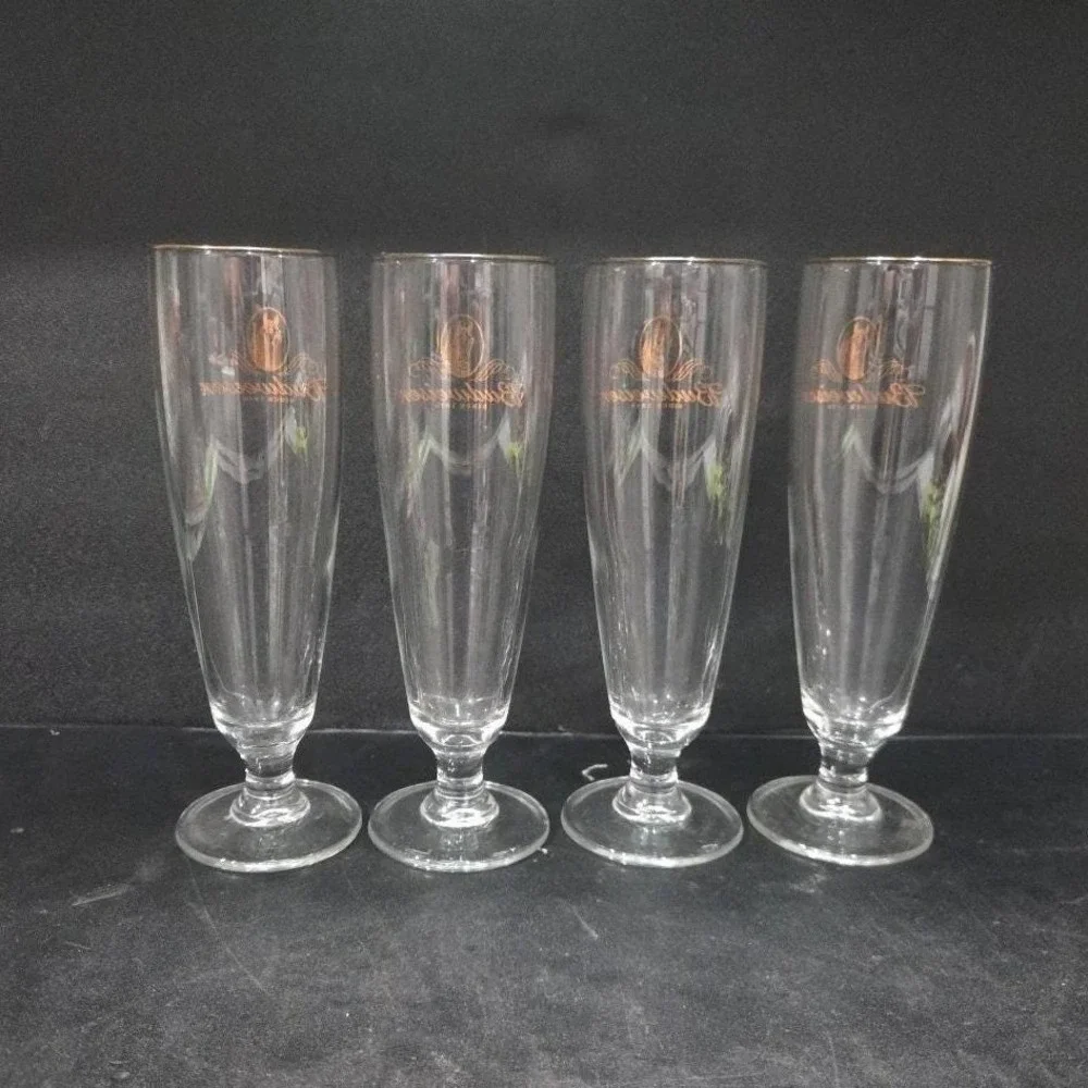 Budweiser Clydesdales Pilsner Glasses, Set of 4, Gold Rimmed Stemware, Drinkware
